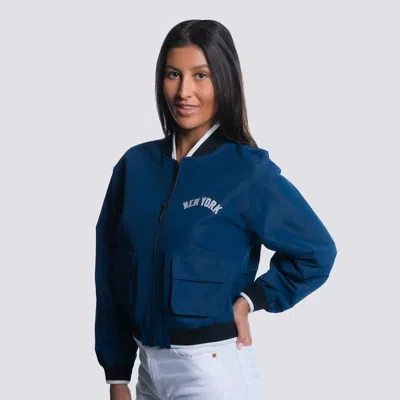Lusso Navy New York Yankees Paisley Cropped Full-zip Jacket In Blue