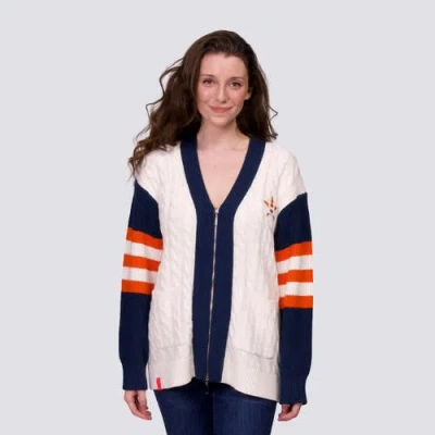 Lusso Navy/white Houston Astros Shyla Knit V-neck Full-zip Sweater