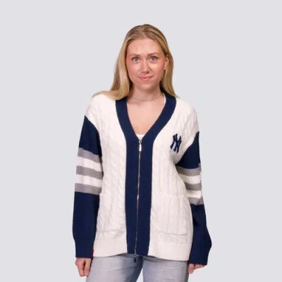 Lusso Navy/white New York Yankees Shyla Knit V-neck Full-zip Sweater In Blue