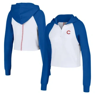 Lusso White Chicago Cubs Jane Raglan Quarter-zip Tri-blend Cropped Pullover Hoodie