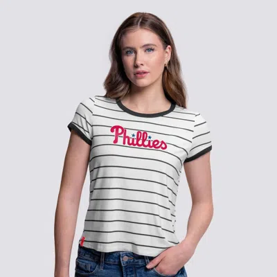 Lusso White Philadelphia Phillies Natasha Striped T-shirt