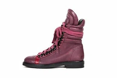 Pre-owned Lust For Life Oasis Women's Bordeaux Leather Combat Millitary Moto Ankle Boot