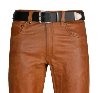 Pre-owned Lustfashion Herren Leder Jeans Middle-brown Leder Schlauch Neue Schlauch Lederjeans Braun