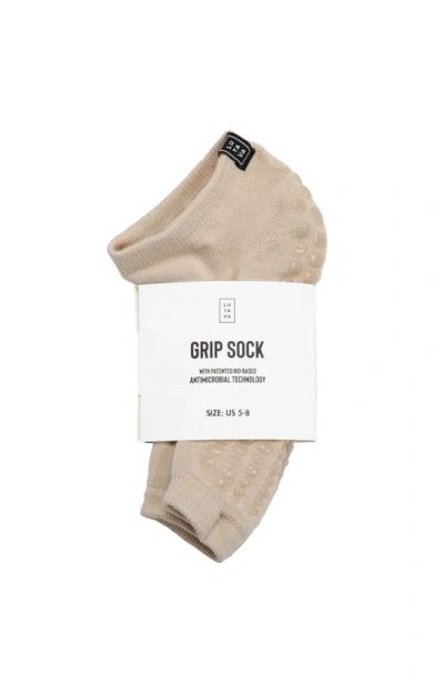 Lutava Antimicrobial Grip Sock- Tan Open Toe Ankle With Clear Grip In Nude