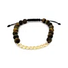 Lutiro Men's Gold / Black / Brown Tiger Eye Beads With Curb Chain Bracelet-gold In Multi
