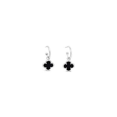 Lutiro Women's Black / Silver Clover Hoop Set Ten Mm - Black Agate - Silver In Multi