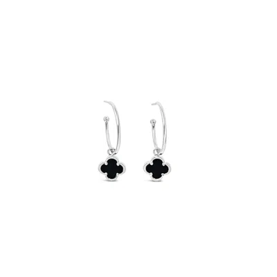 Lutiro Women's Black / Silver Clover Hoop Set Twenty Mm-black Agate In Multi