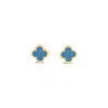 Lutiro Women's Blue Clover Stud Earring Ten Mm - Turquoise -gold In Blue