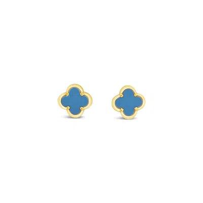 Lutiro Women's Blue Clover Stud Earring Ten Mm - Turquoise -gold