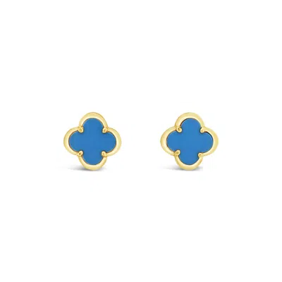 Lutiro Women's Blue Clover Stud Earring Twelve Mm - Turquoise -gold