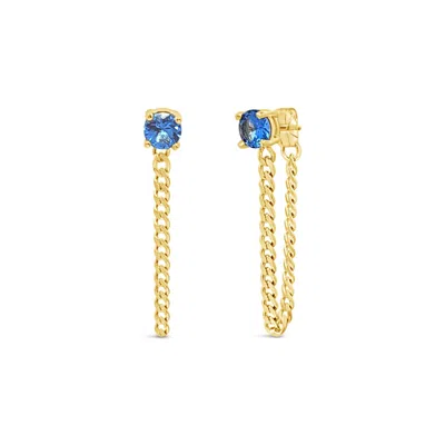 Lutiro Women's Blue Fancy Curb Earring With Cz-synthetic Sapphire-gold