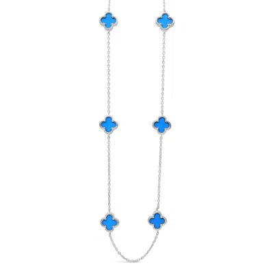 Lutiro Women's Blue / Silver Six Twisted Four Clover Necklace-turquoise