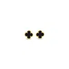 Lutiro Women's Clover Stud Earring Eight Mm - Black Agate - Gold In Black