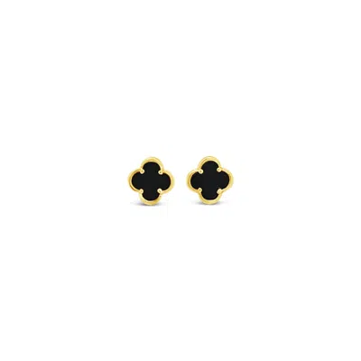 Lutiro Women's Clover Stud Earring Eight Mm - Black Agate - Gold