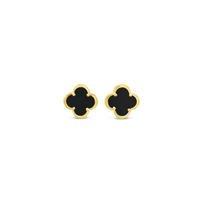 Lutiro Women's Clover Stud Earring Ten Mm - Black Agate - Gold