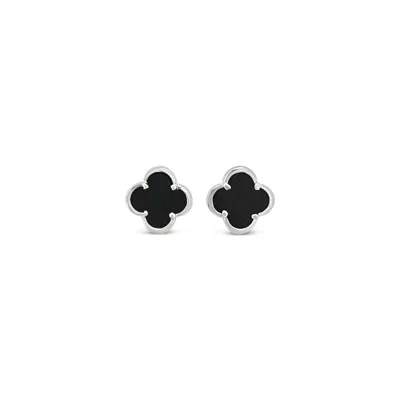 Lutiro Women's Clover Stud Earring Ten Mm -black Agate