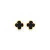 Lutiro Women's Clover Stud Earring Twelve Mm - Black Agate - Gold In Black