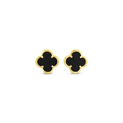 Lutiro Women's Clover Stud Earring Twelve Mm - Black Agate - Gold