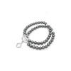 Lutiro Women's Double Beaded Grey Shell Pearl With Clover Cz Bracelet