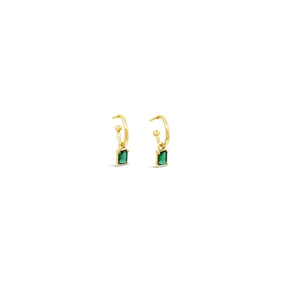 Lutiro Women's Emerald Cz Hoop Set- Gold