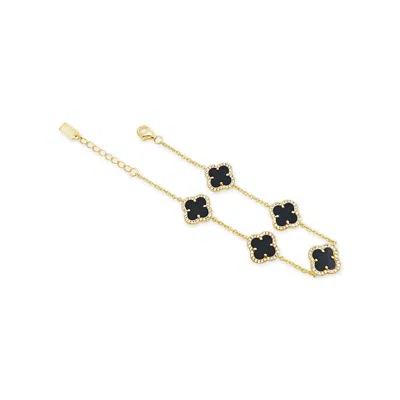 Lutiro Women's Five Four Clover Bracelet-black Agate-gold