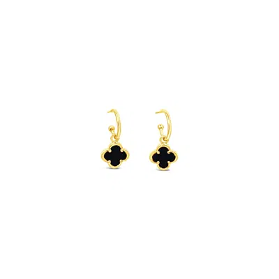 Lutiro Women's Gold / Black Clover Hoop Set Ten Mm - Black Agate-gold In Multi