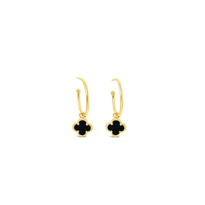 Lutiro Women's Gold / Black Clover Hoop Set Twenty Mm - Black Agate - Gold In Multi