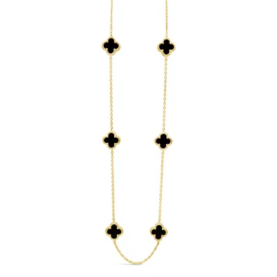Lutiro Women's Gold / Black Six Twisted Four Clover Necklace-black Agate-gold