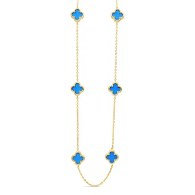 Lutiro Women's Gold / Blue Six Twisted Four Clover Necklace-turquoise-gold