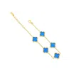 Lutiro Women's Gold / Blue Twisted Four Clover Bracelet-turquoise-gold