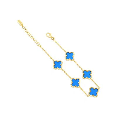 Lutiro Women's Gold / Blue Twisted Four Clover Bracelet-turquoise-gold