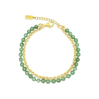 Lutiro Women's Gold Chain With Faceted Aventurine Bracelet