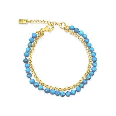 Lutiro Women's Gold Chain With Synthetic Turquoise Bracelet