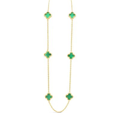 Lutiro Women's Gold / Green Six Twisted Four Clover Necklace-green Onyx-gold
