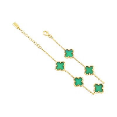Lutiro Women's Gold / Green Twisted Four Clover Bracelet-green Onyx-gold
