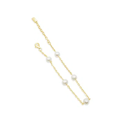Lutiro Women's Gold / White Freshwater Pearl Orbit Bracelet-gold In Multi
