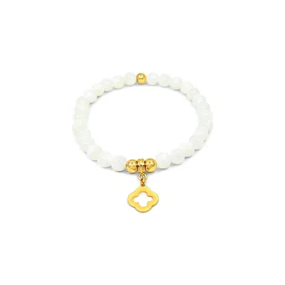 Lutiro Women's Gold / White Mother Of Pearl Clover Bracelet-gold In Multi