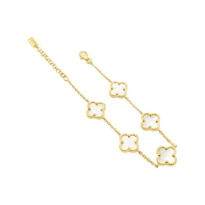 Lutiro Women's Gold / White Twisted Four Clover Bracelet-mother Of Pearl-gold