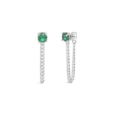 Lutiro Women's Green Fancy Curb Earring With Cz-emerald