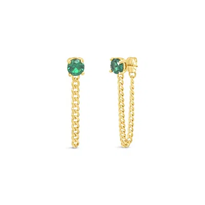 Lutiro Women's Green Fancy Curb Earring With Cz-emerald-gold
