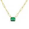Lutiro Women's Green Paperclip Chain With Colored Stone Emerald - Gold In Green