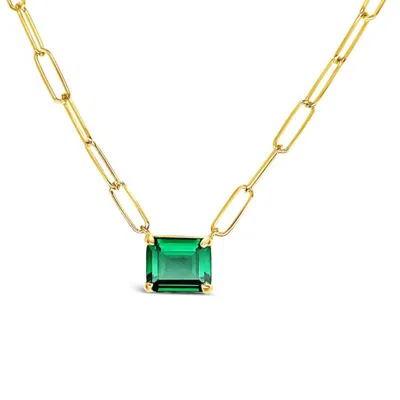 Lutiro Women's Green Paperclip Chain With Colored Stone Emerald - Gold