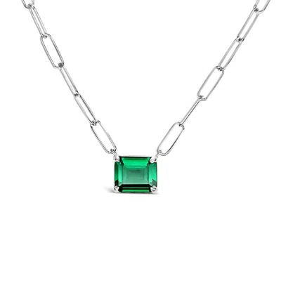 Lutiro Women's Green Paperclip Chain With Colored Stone Emerald
