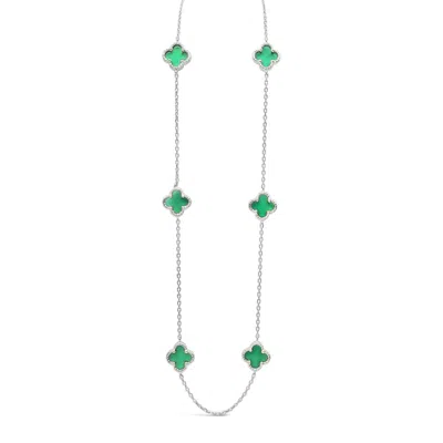 Lutiro Women's Green / Silver Six Twisted Four Clover Necklace-green Onyx