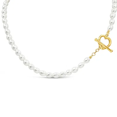 Lutiro Women's Heart Toggle Clasp With Freshwater Pearls Necklace - Gold