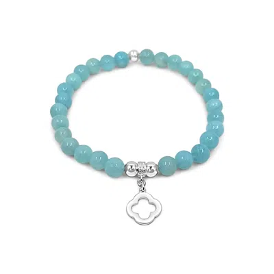 Lutiro Women's Jade Blue Clover Bracelet