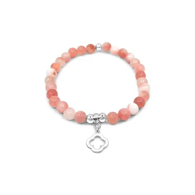 Lutiro Women's Jade Pink Clover Bracelet