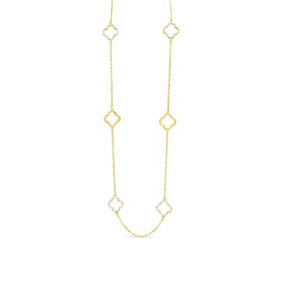 Lutiro Women's Long Six Four Leaf Clover Plain & Cz Necklace-gold