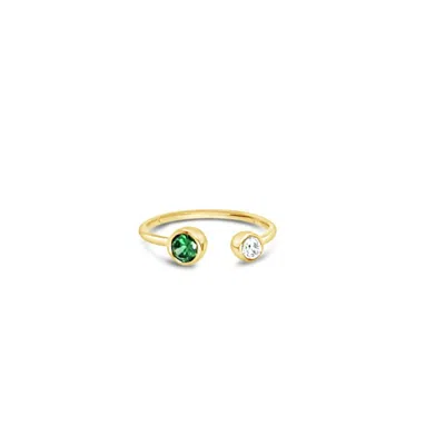 Lutiro Women's Open Ring With Two Round Stones White/emerald - Gold