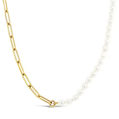 Lutiro Women's Paperclip & Freshwater Pearl Necklace - Gold